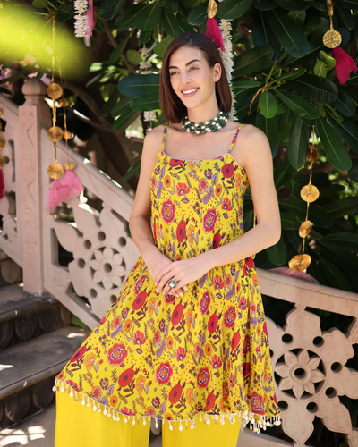 Sunflower Yellow Symphony Printed Chinon Coord Set