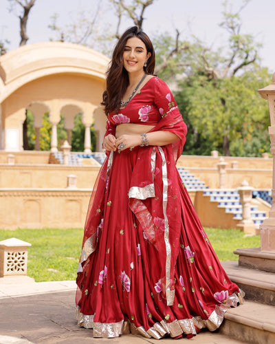 Gulsheen Handpainted Satin Lehenga Set