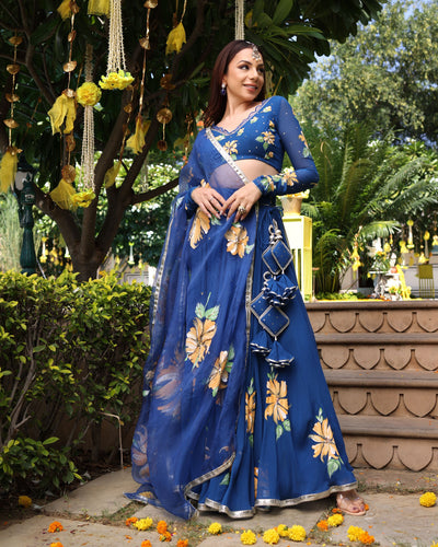 Madison Blue Handpainted Georgette Lehenga Set