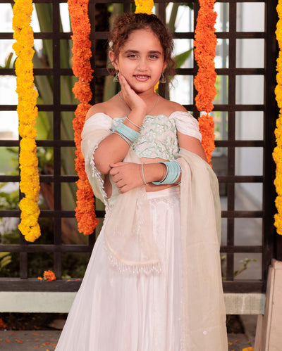 Snowflake Serenade White Silk Lehenga Set