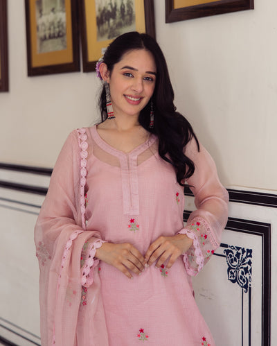 Flashy Pink Embroidered Doria Suit Set