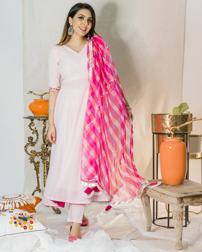 White and sales pink churidar