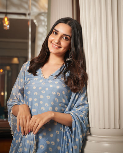 Tarang Pastel Blue Bandhani Silk Suit Set