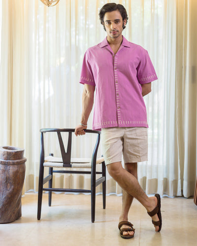 Aven Purple Embroidered Slub Shirt
