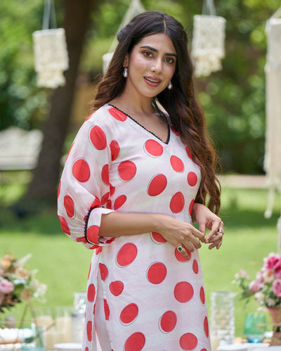 Nainika White Printed Silk Kurta Set