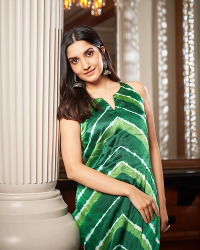 Gamha Green Leheriya Silk Kurta set