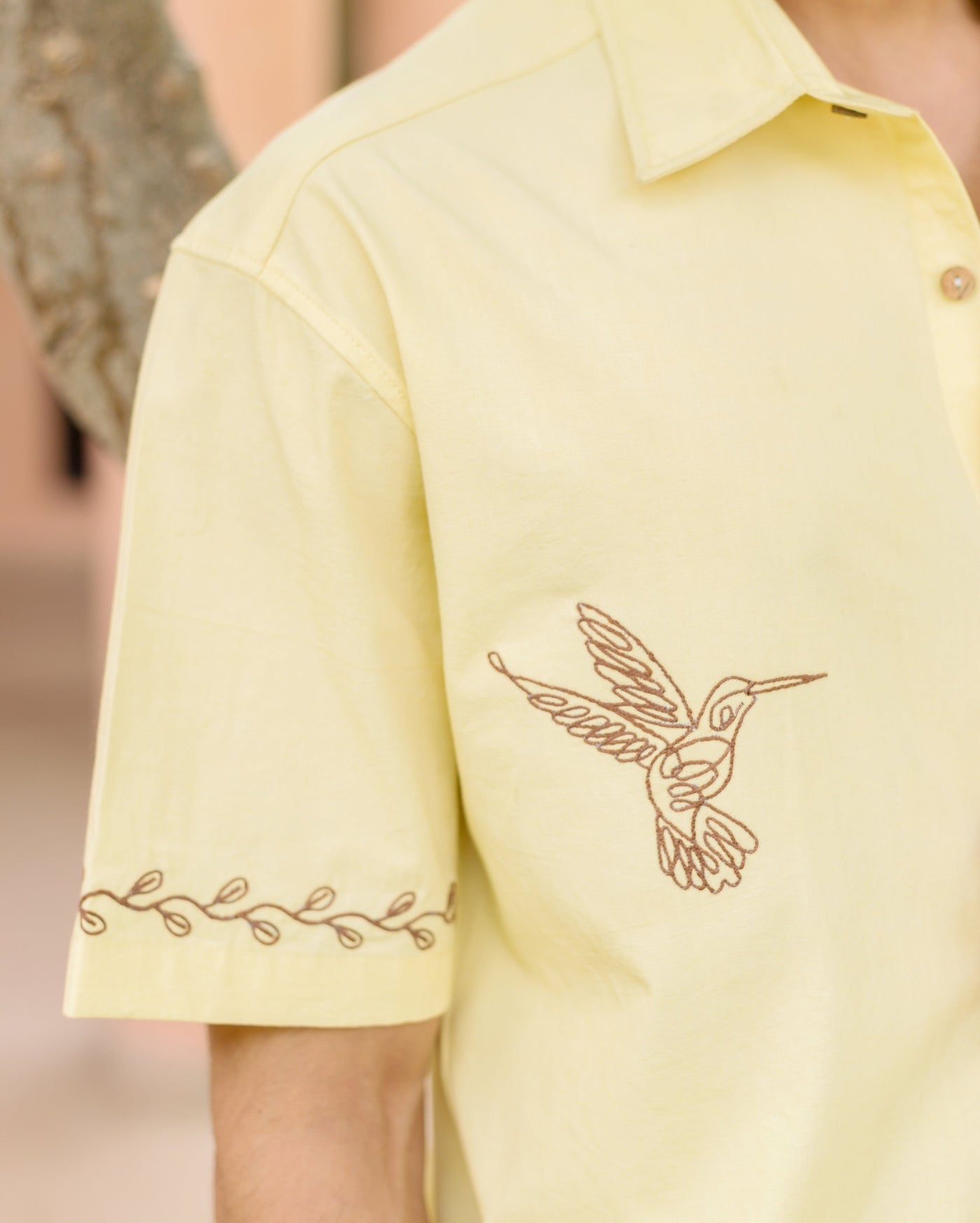 Doff Yellow Embroidered Cotton Shirt