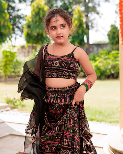 Noir Mystique Black Chanderi Lehenga Set 