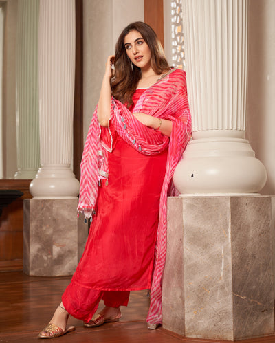 Krushi Pink Leheriya Silk Suit Set