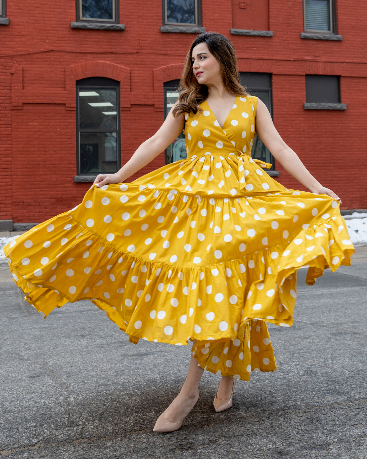 Yellow Daffy Polka Cotton Dress