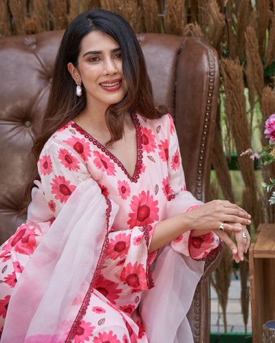 Nysa Pink Printed Silk Suit Set