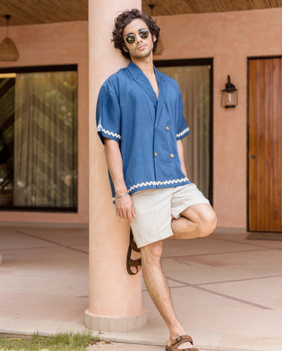 Ash Indigo Embroidered Cotton Shirt