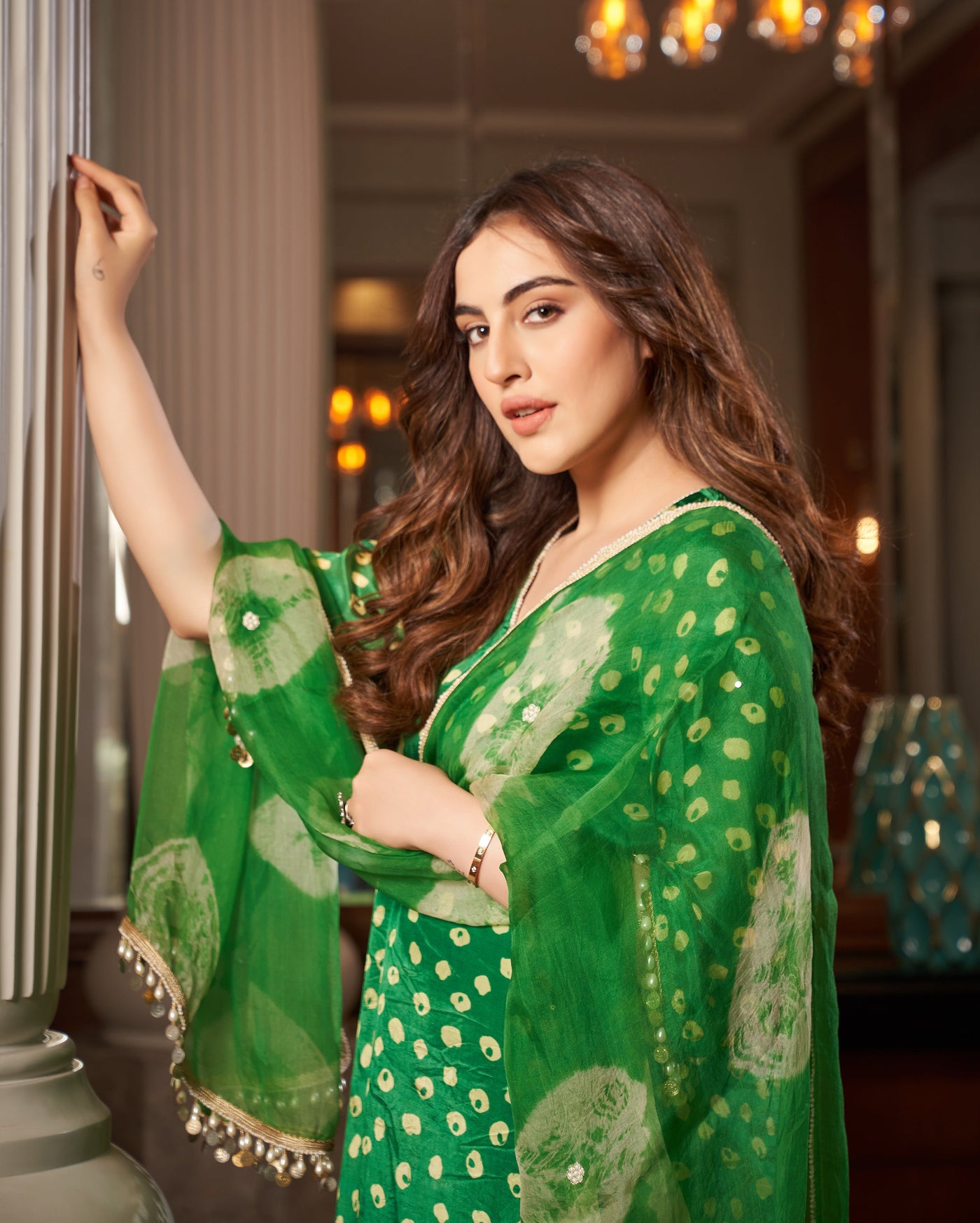 Raksika Green Bandhani Silk Suit Set