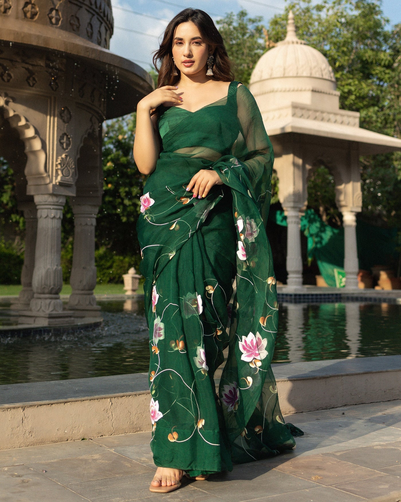 Vilaval Handpainted Organza Saree