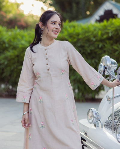 Stick Beige Embroidered Flex Kurta Set
