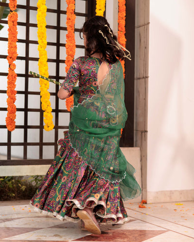 Starry Sprinkle Green Satin Lehenga Set
