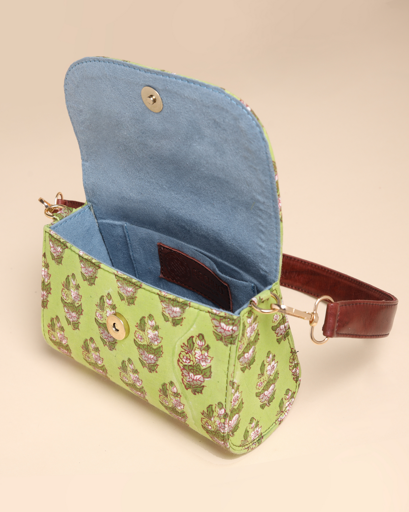 Green Emerald Cotton Blockprinted Medium Shoulder Bag