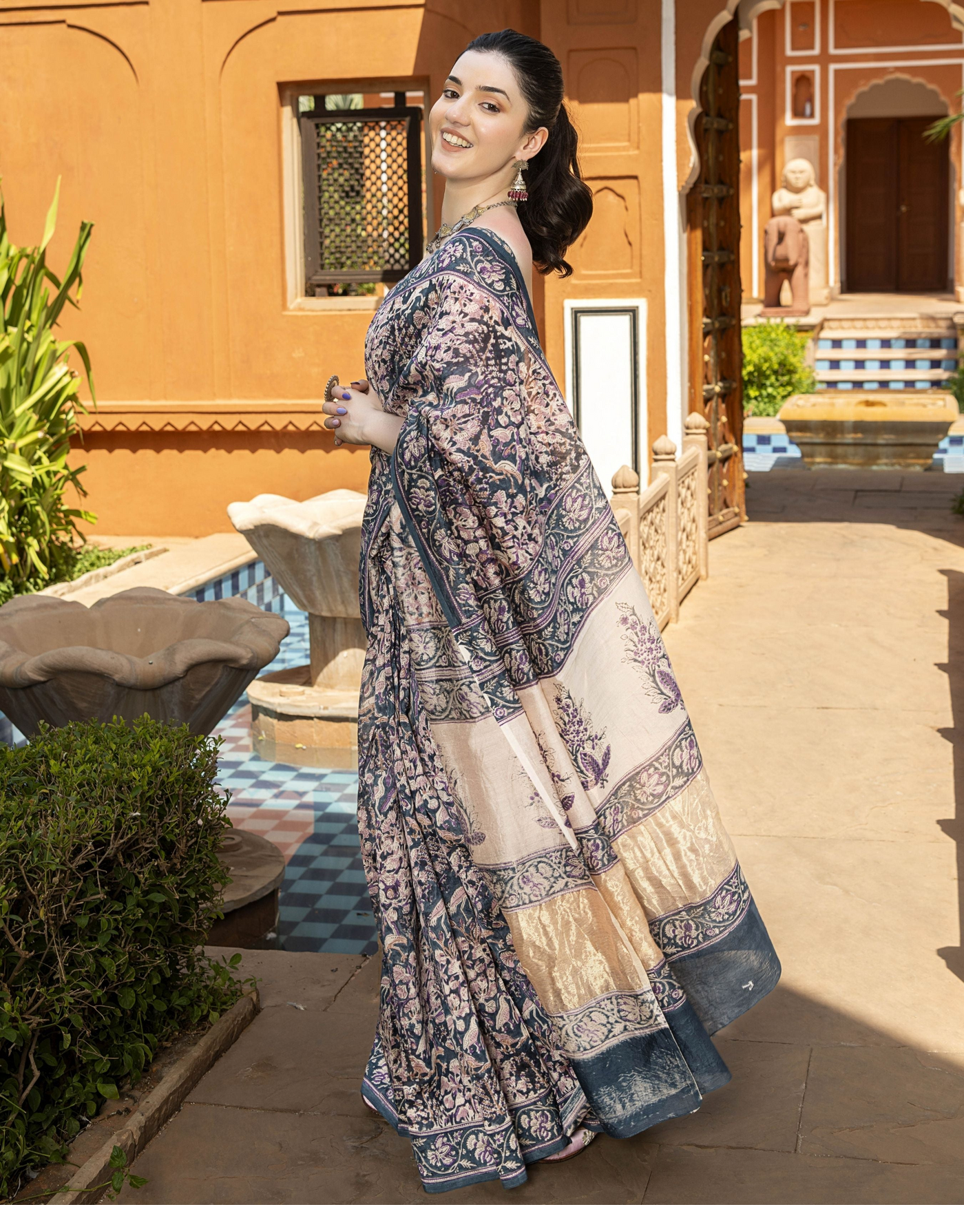 Ahalya Handblock Chanderi Saree