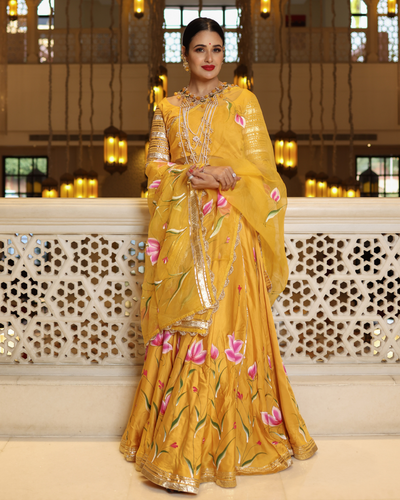 Yellow Slice Handpainted Lehenga Set