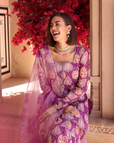 Lilac Floral Fantasy Printed Chinon Sharara Set