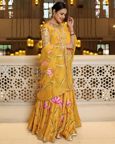 Yellow Slice Handpainted Lehenga Set