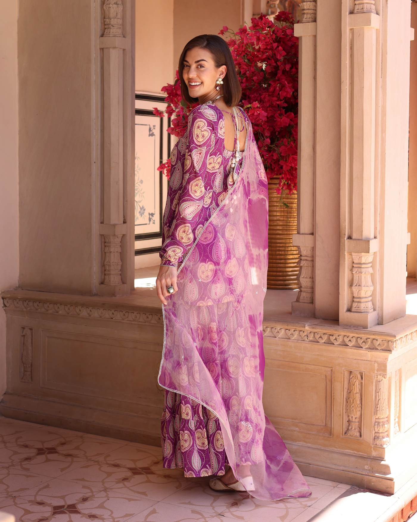 Lilac Floral Fantasy Printed Chinon Sharara Set