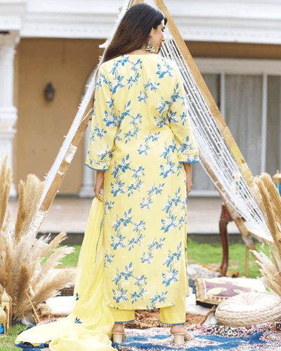 Shrinika Yellow Printed Silk Suit Set