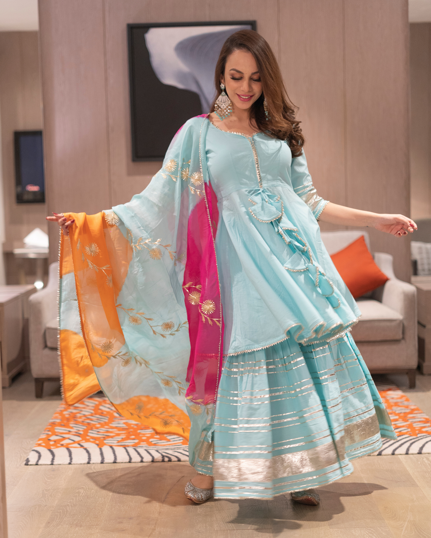 Adonis Blue Gotapatti Sharara Set