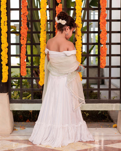 Snowflake Serenade White Silk Lehenga Set