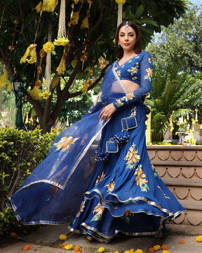 Madison Blue Handpainted Georgette Lehenga Set