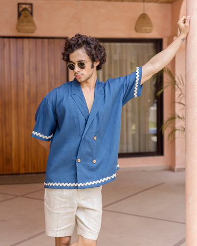 Ash Indigo Embroidered Cotton Shirt