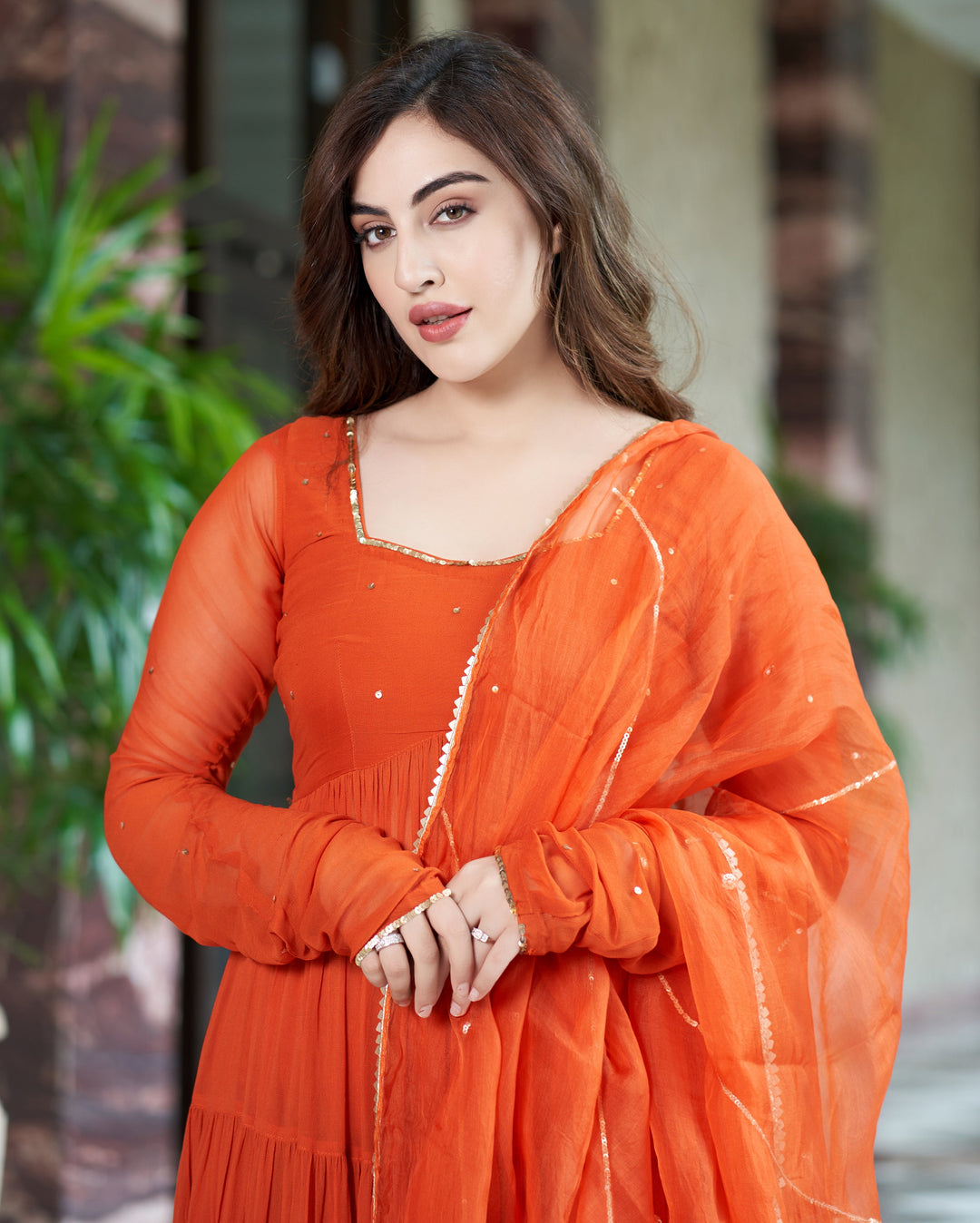 Shop Rachna Orange Embroidered Georgette Suit Set for Women Online