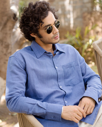 Ivy Blue Linen Solid Shirt