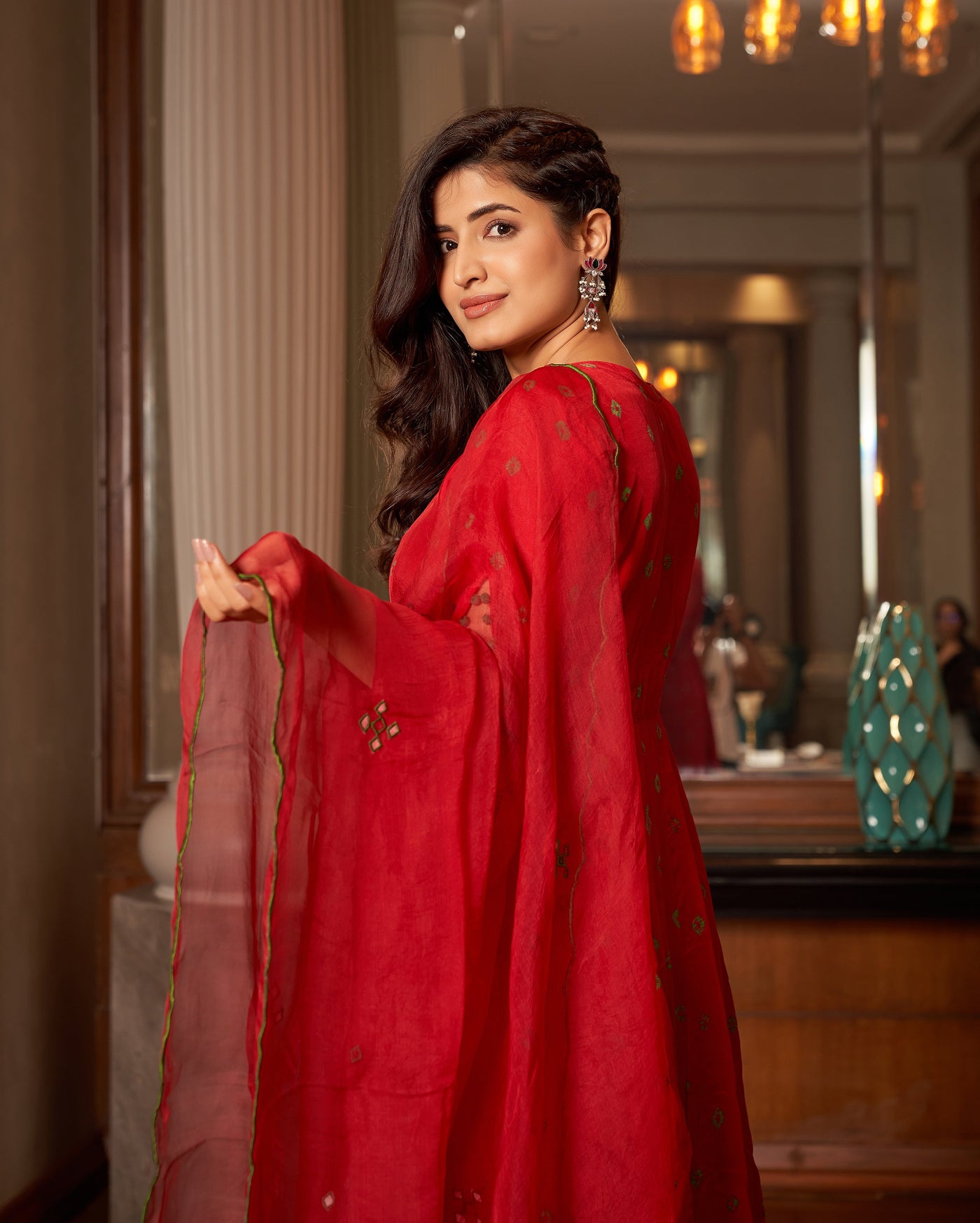 Rasa Red Bandhani Silk Suit Set