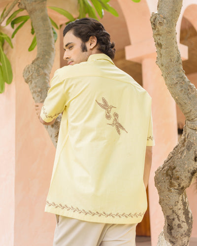 Doff Yellow Embroidered Cotton Shirt