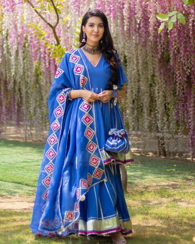 Blue Melody Gota Sharara Set With Gota Potli