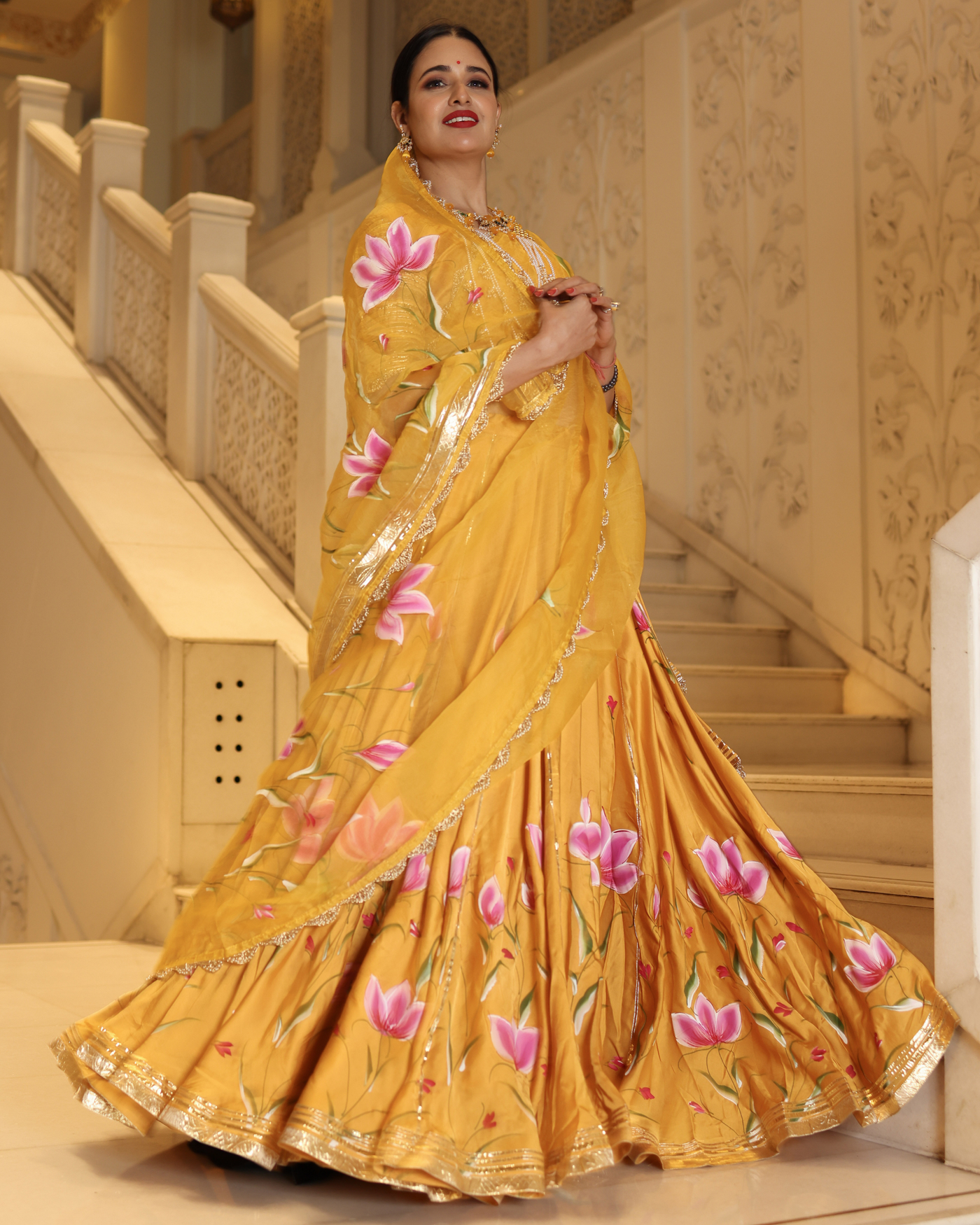 Yellow Slice Handpainted Lehenga Set