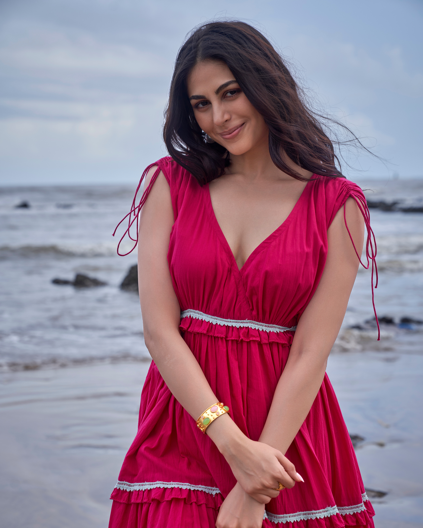 Wren Hot Pink Solid Cotton Dress