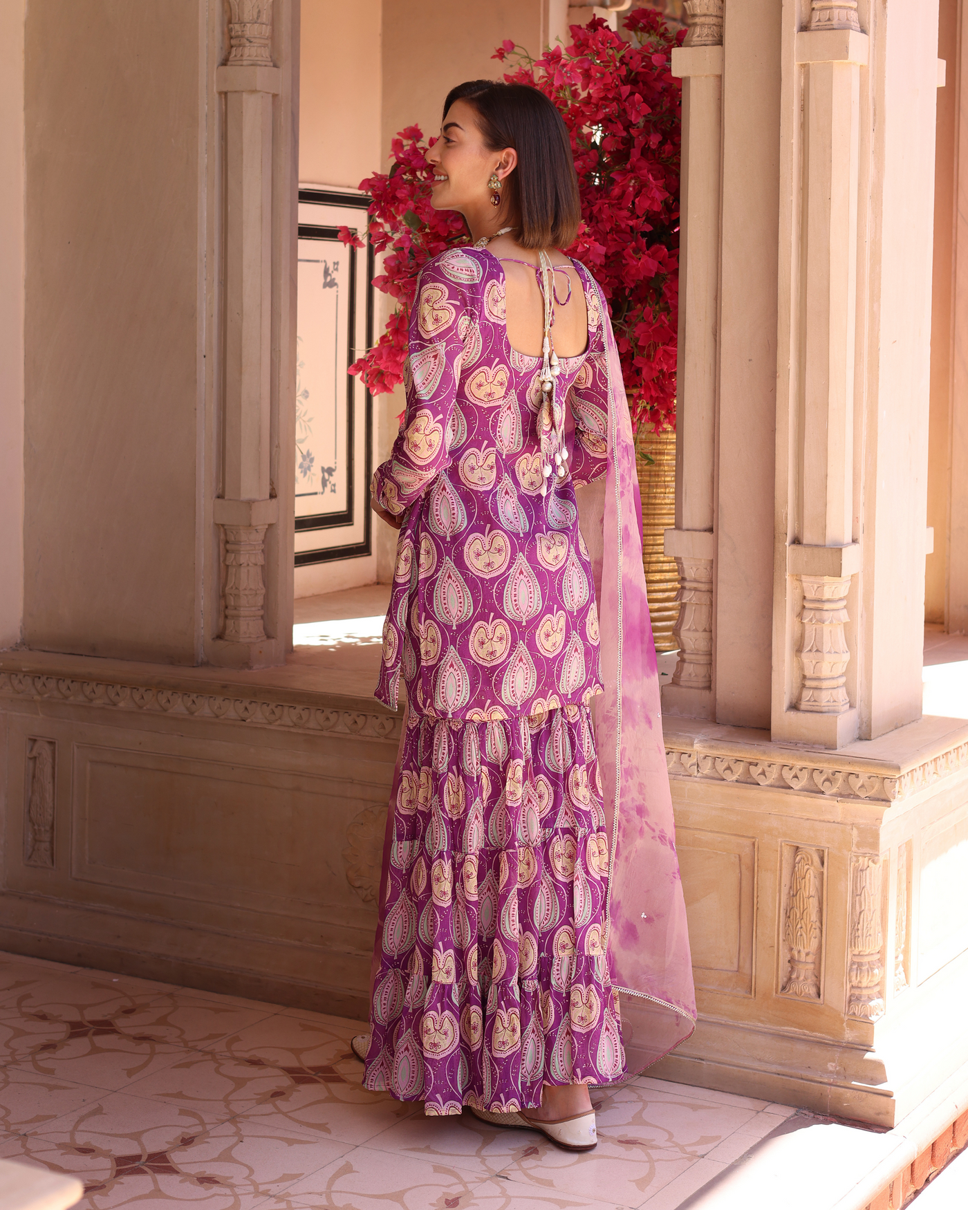 Lilac Floral Fantasy Printed Chinon Sharara Set