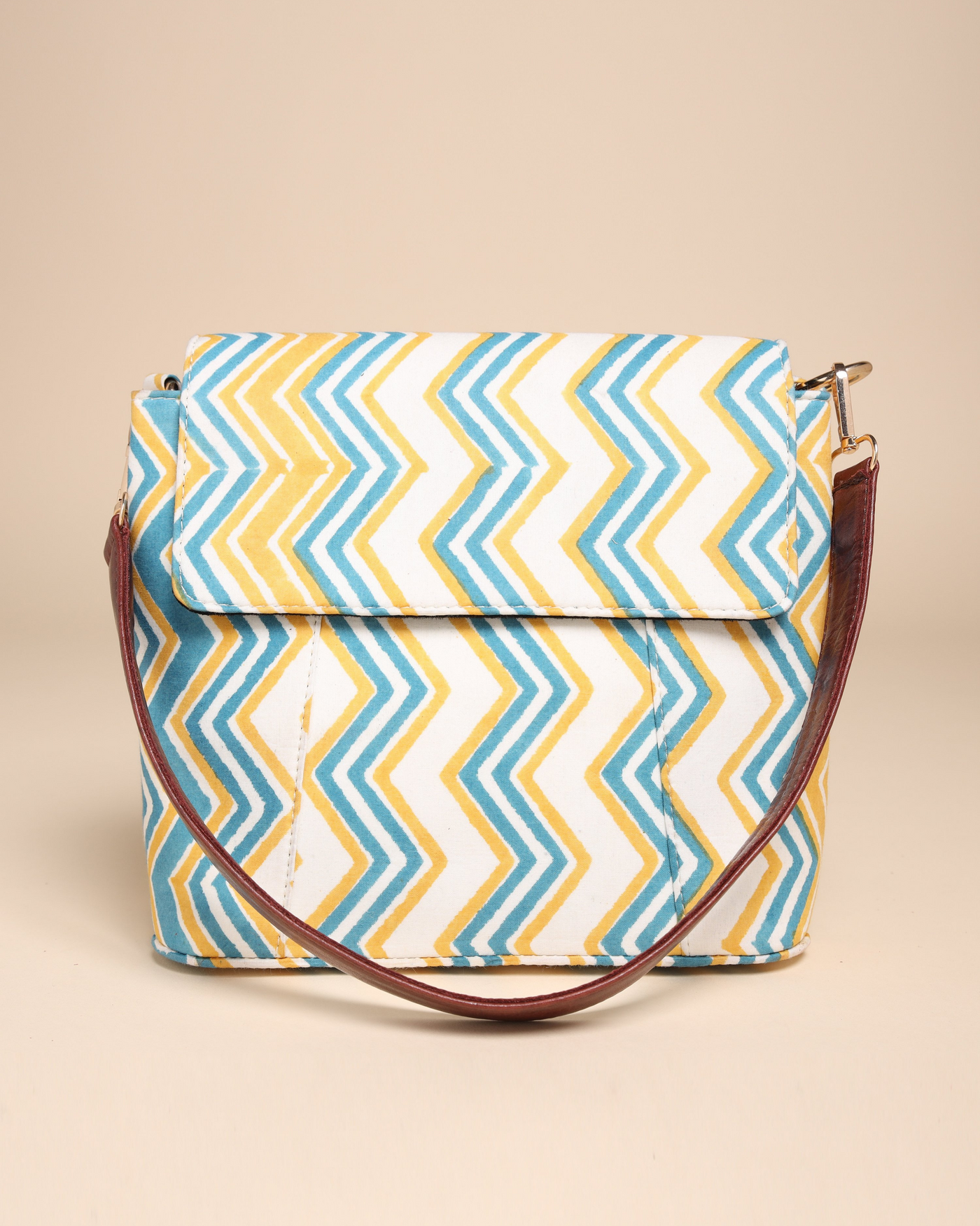 Zigzag Cotton Blockprinted Medium Shoulder Bag