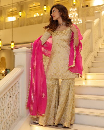 Promising Gold Brocade Sharara Set