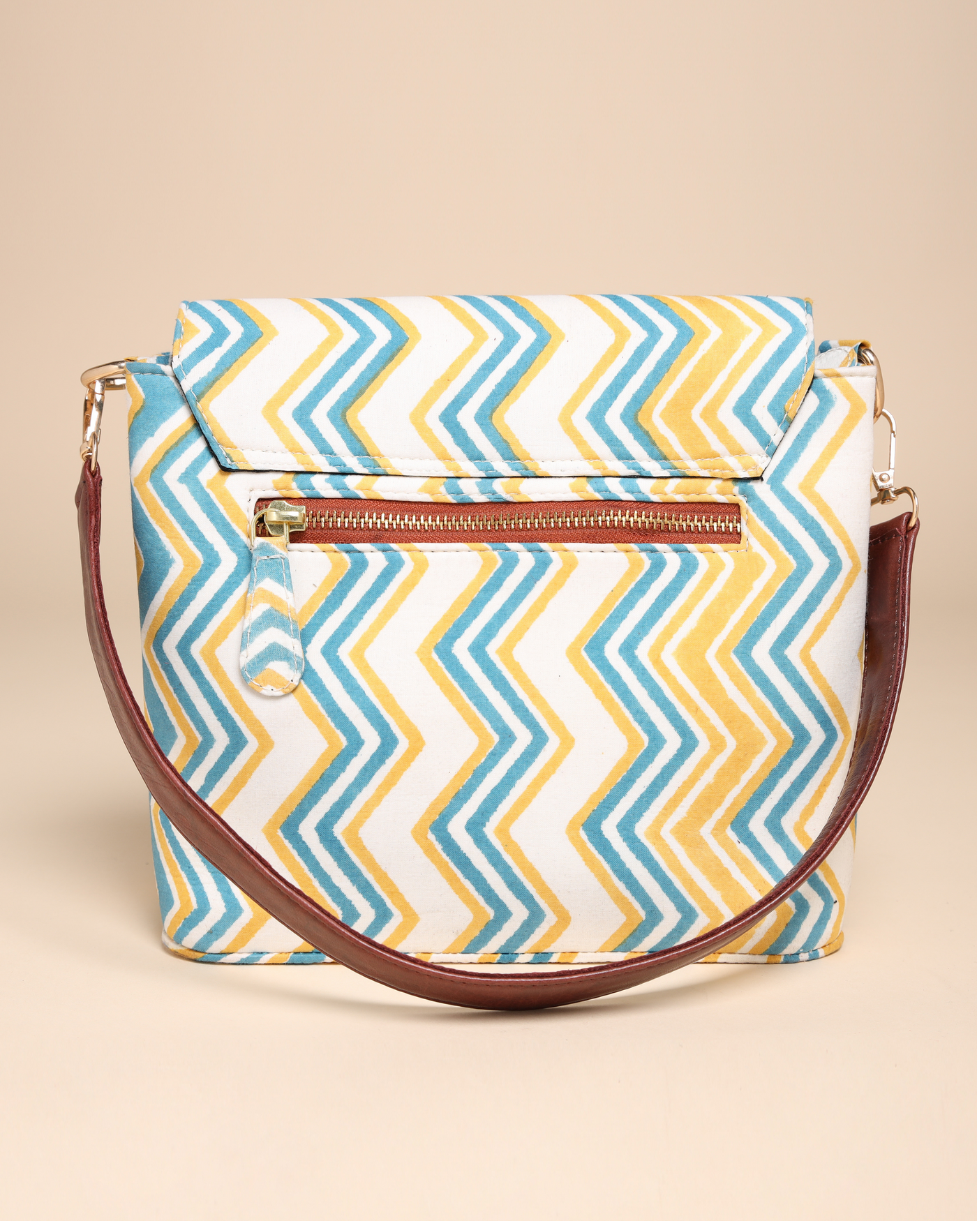 Zigzag Cotton Blockprinted Medium Shoulder Bag