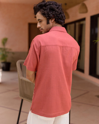 Brick Red Embroidered Slub Shirt