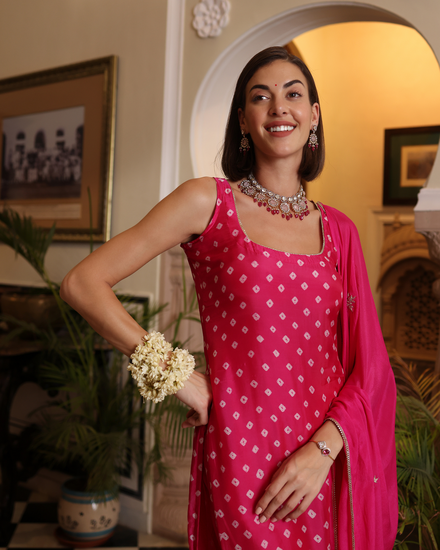 Nira Pink Bandhani Silk Kurta Set