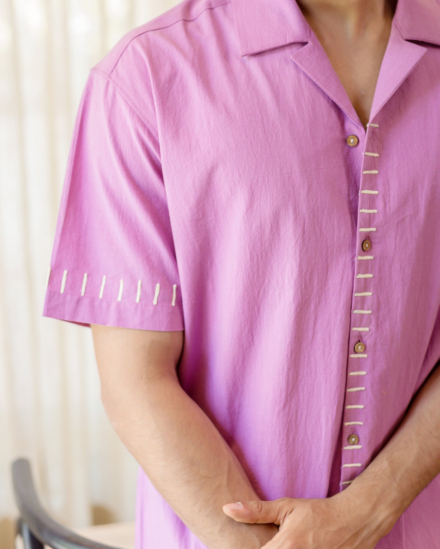 Aven Purple Embroidered Slub Shirt