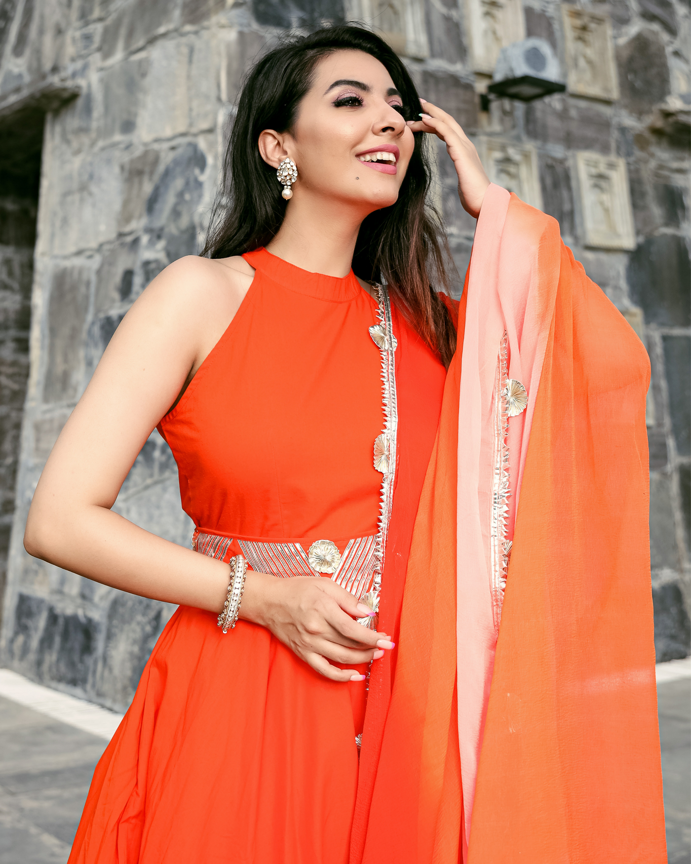 Orange Muse Leheriya Gota Suit Set