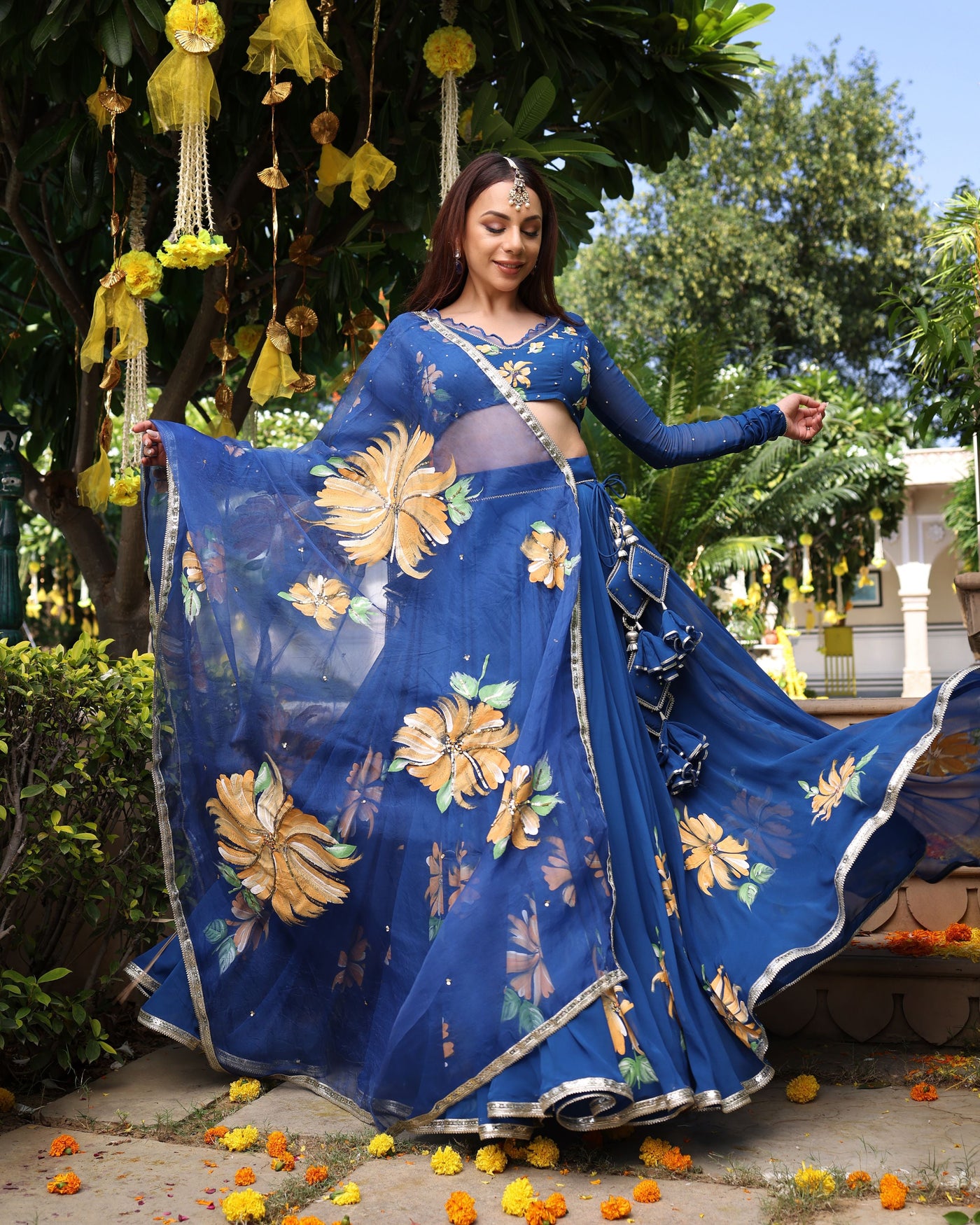 Madison Blue Handpainted Georgette Lehenga Set