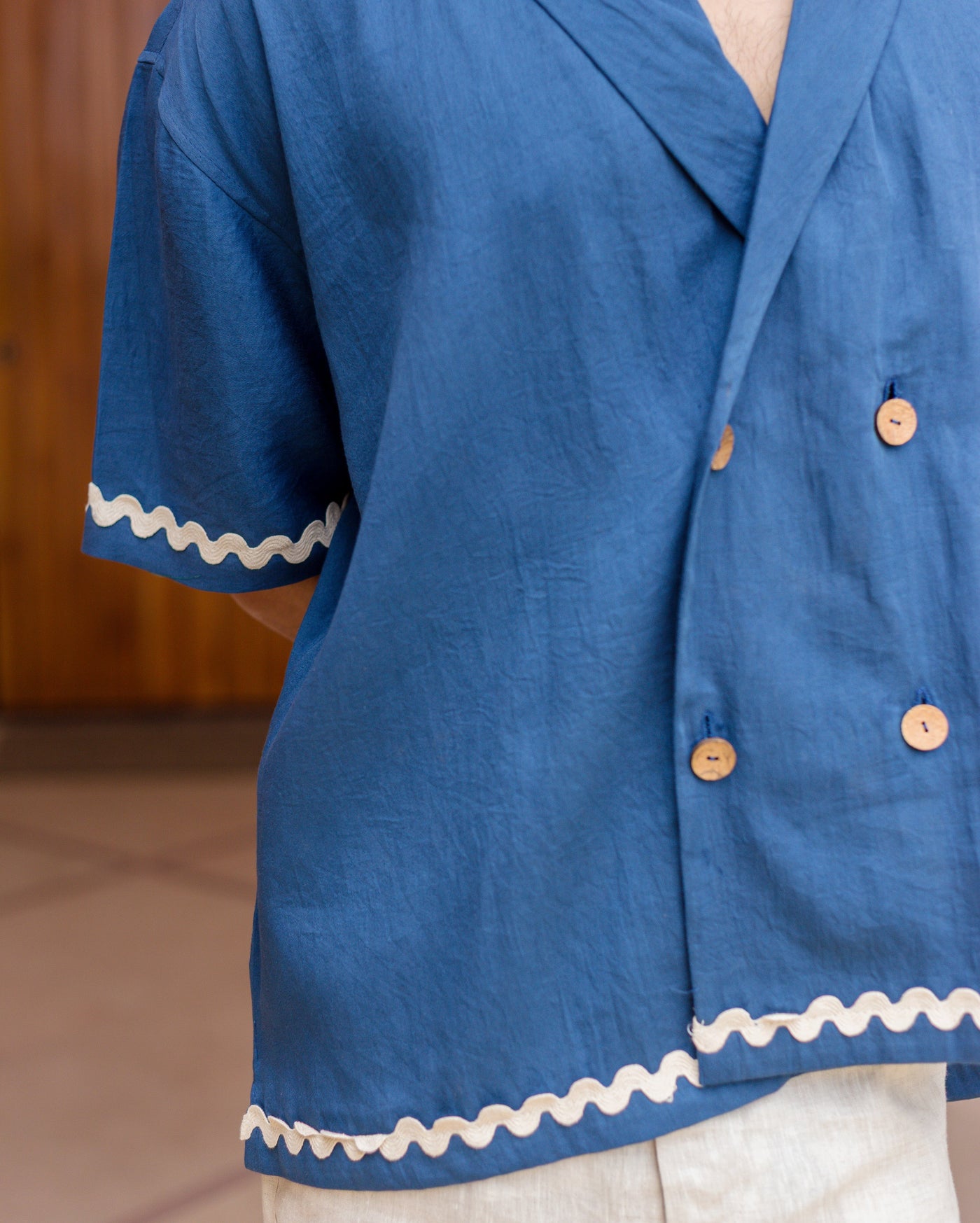 Ash Indigo Embroidered Cotton Shirt