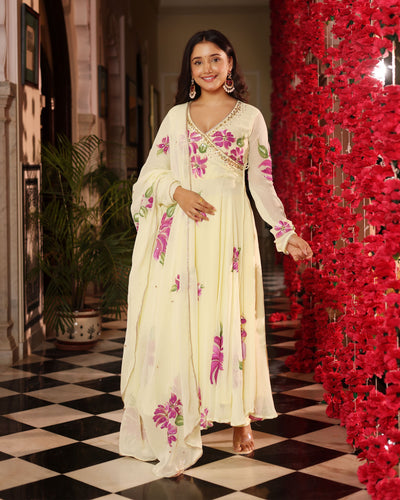 Floral Cream Dream Handpainted Georgette Suit Set