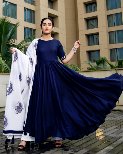 NAVY BLUE MUGHAL HANDLOCK SUIT SET